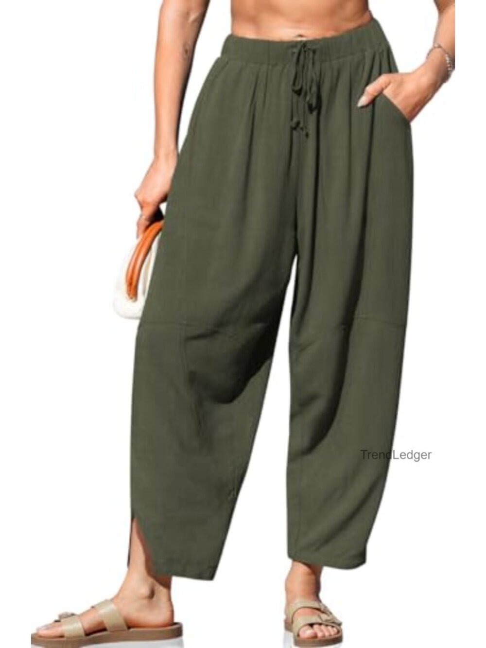 Linen Blend Harem Pants Wide Leg Drawstring Casual Beach